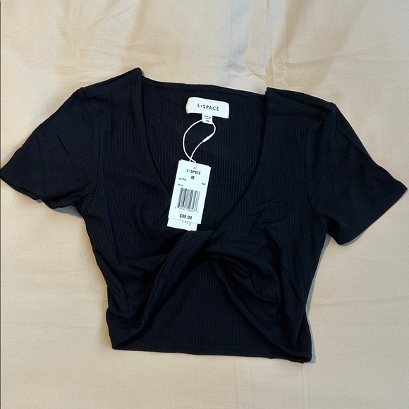 L*Space x Hanna Montazami Isla Cropped Ribbed Twist Front Top in Black NWT - Picture 4 of 4